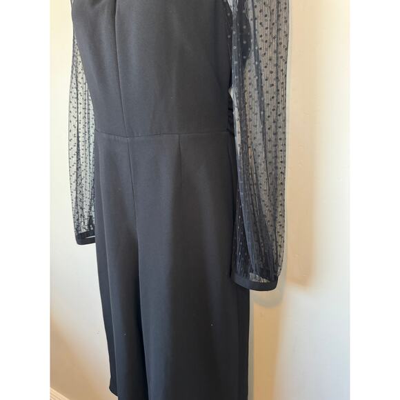 Adelyn Rae Sz L Black Jumpsuit Open Back Sheer Sleeves Wide Leg Classic Elegant - Picture 7 of 15